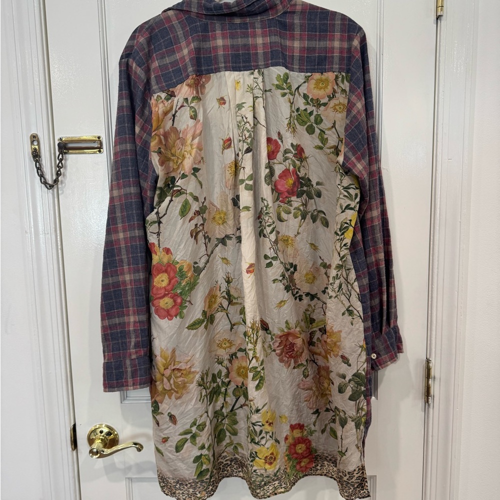 Johnny Was Floral and Plaid Long Sleeve Shirt